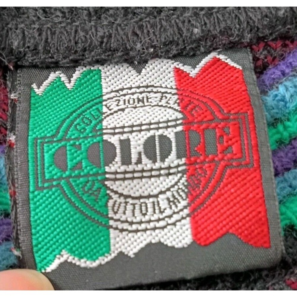 Vintage 90s Abstract Knit Sweater Large Italian Import Colorful Geometric Grunge - Picture 2 of 8